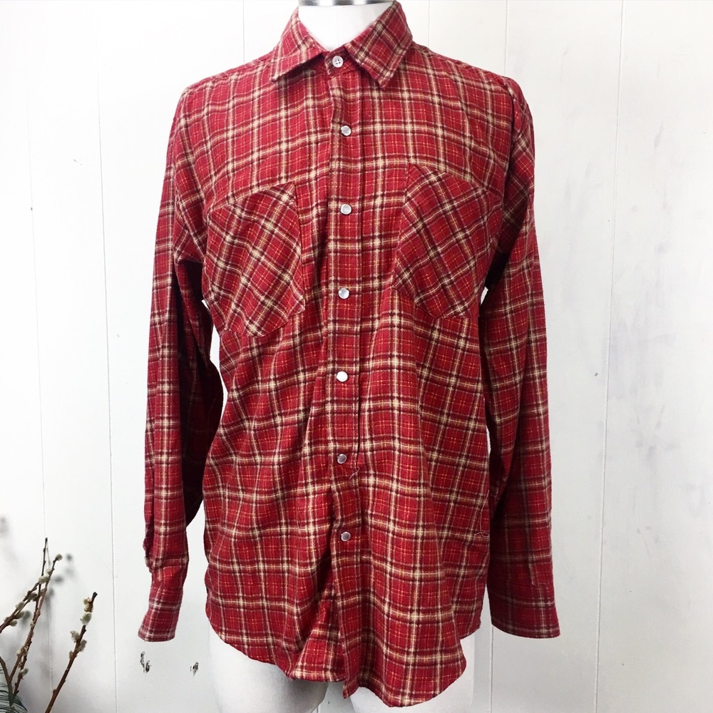 Haband Rust Red Western Plaid Flannel